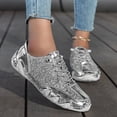 thumbnail image 2 of Women's Men's Glitter Sparkly Lace Up Sneakers Wide Width Non Slip Sequin Flat Walking Dressy Shoes, 2 of 6
