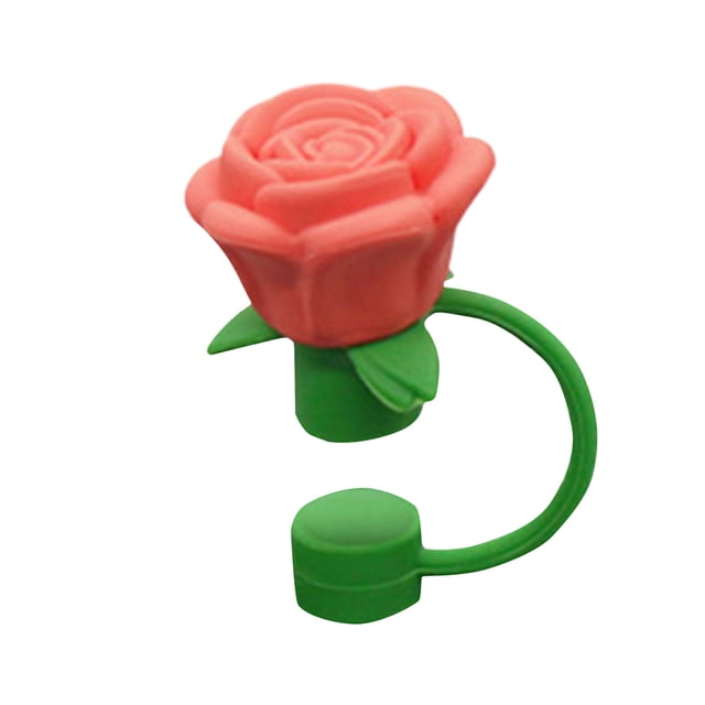 Riforla Tasse de la Saint-Valentin avec Paille Rose Fleur Paille 10mm Silicone Réutilisable pour Femmes Orange