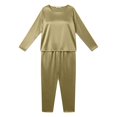 thumbnail image 3 of Maplenight Women's Satin Pajama Set Plus Size Lounge Set Crew Neck Long Sleeve Top & Long Pants 2 Piece Silk Sleepwear Loungewear, 3 of 6