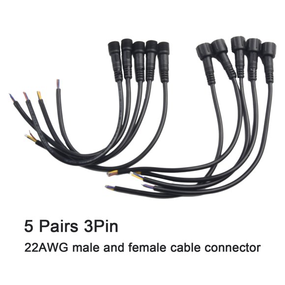 5 Pairs IP65 Waterproof 2/3-Pin 22AWG Wire LED Male and Female Cable Connector