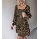 thumbnail image 4 of Vestido De Mujer Vestido De Mujer Una Pieza Patrón De Leopardo Cuello Cuadrado Manga Larga Cintura Elástica Alta Para El Hogar Marrón Oscuro L, 4 of 7