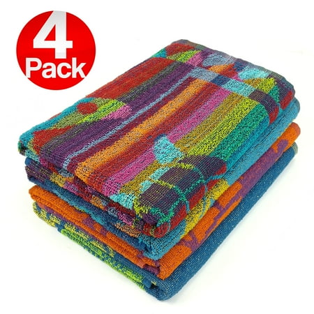 Kaufman 30  x 60  Assorted Designs Promo Jacquard Terry Beach Towel - 4 Pack