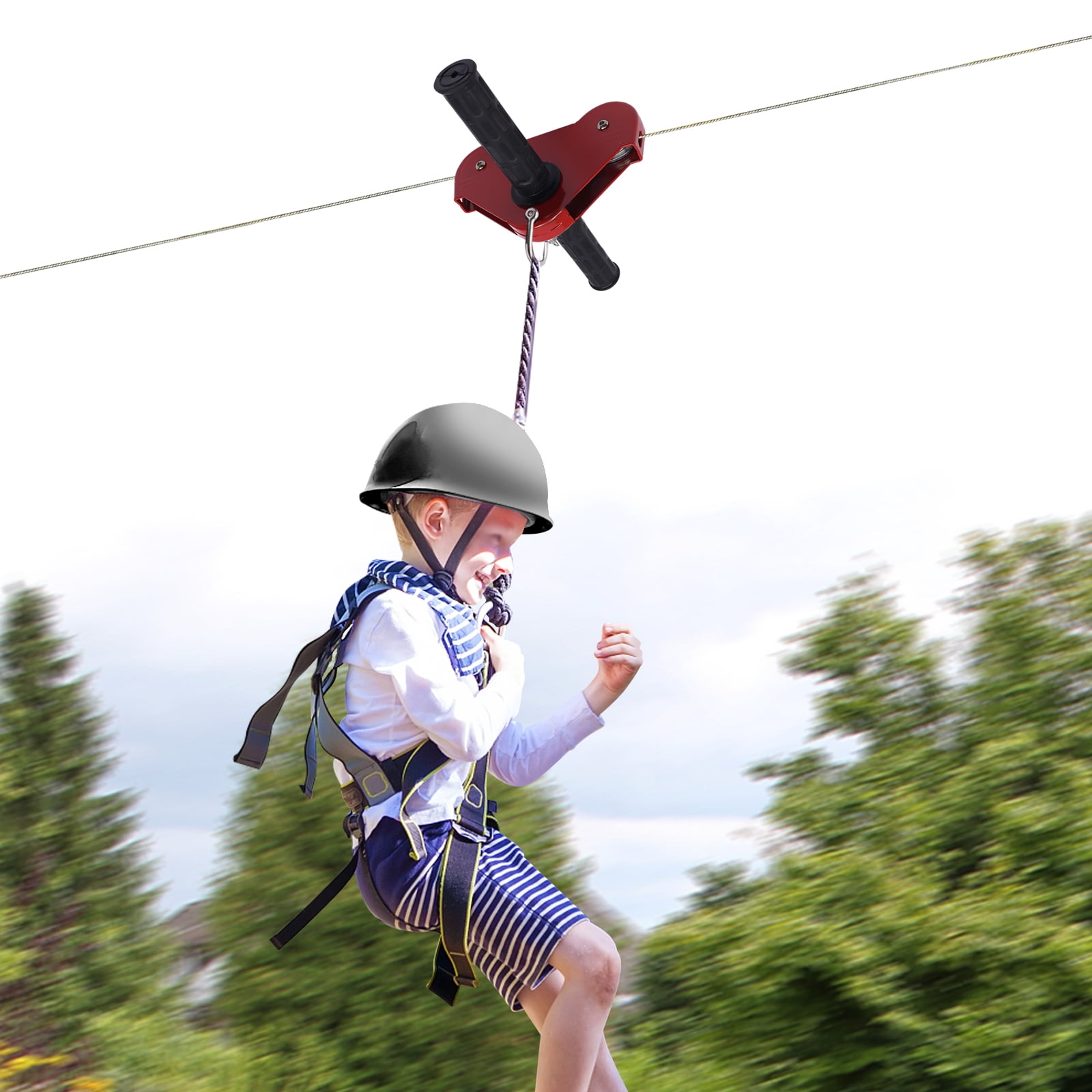 Kids' Zipline Kit, 120ft Long, Includes Tree Protection Mats, Non-Slip Handle, Adjustable Helmet, High-Safety and Fun for Outdoor Adventures and Family Time