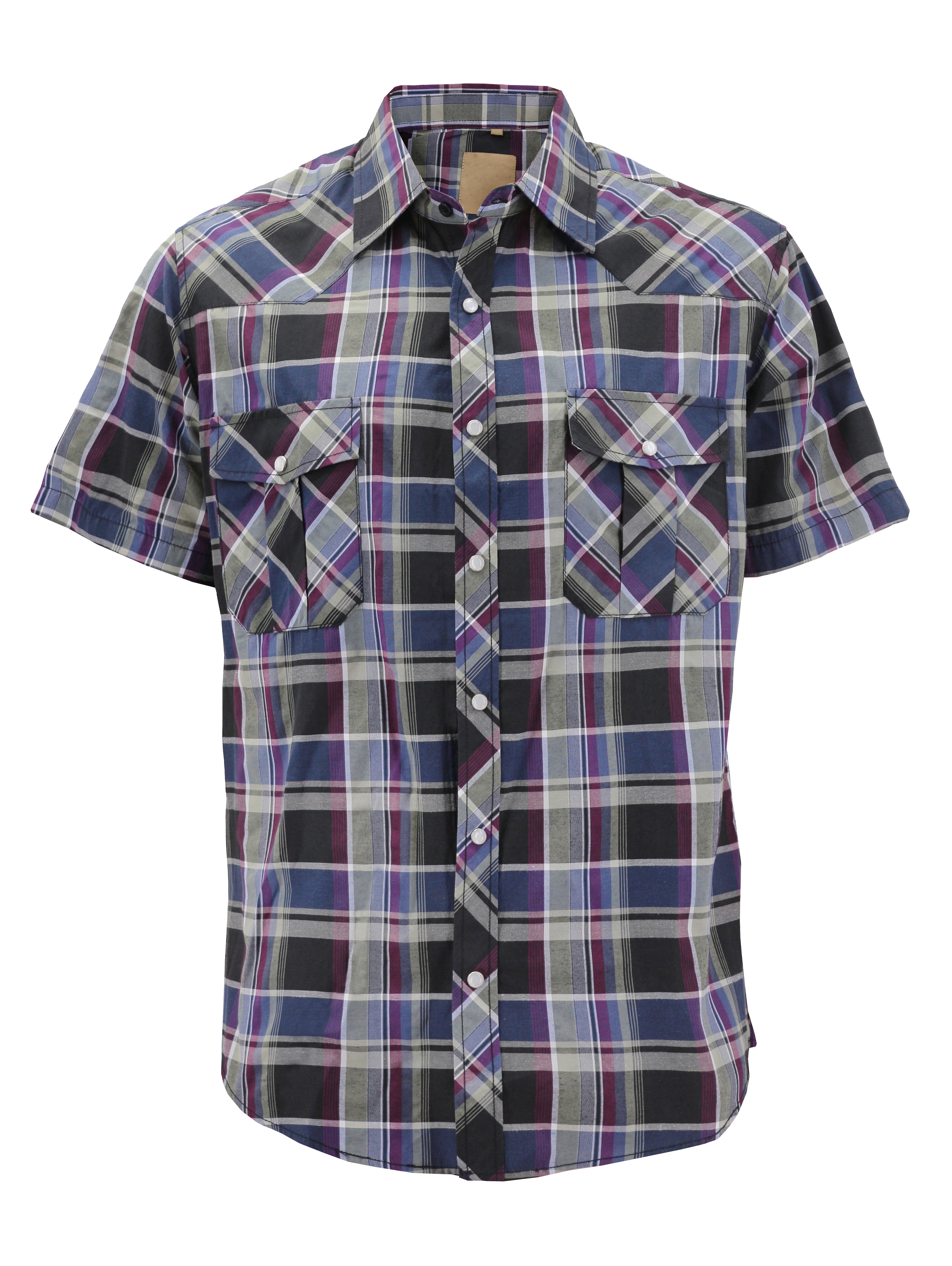 VKWEAR - Men’s Western Short Sleeve Button Down Casual Plaid Pearl Snap ...