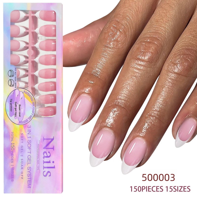 150PCS French tip press on nails short almond  Fake Nail Patch Removable Wear Reusable Full Cover Nail Patch long coffin