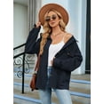 thumbnail image 2 of Womens Cable Knit Light-Weight Shacket Button Down Shirts Long Sleeve Casual Oversized Blouses Tops Navy Blue M, 2 of 8
