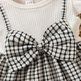 thumbnail image 6 of Mercatoo Baby Girl Summer Dress Baby Fly Sleeve A Line Solid Ribbed Top Patchwork Bowknot Plaid Suspender Skirt Dresses, 6 of 9