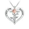 Simple Heart Cross Necklace - Fashionable Two Tone Rose and Diamond Necklace for Women