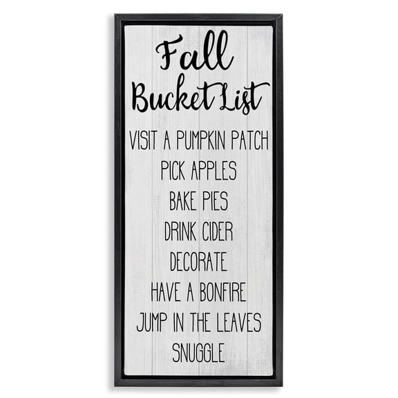Stupell Industries Rustic Lodge Fall Bucket List Casual Sign Black Floating Frame Canvas Art, 11 x 25, by Lil' Rue