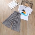 thumbnail image 2 of Outfit for Girls 12-14 Toddler Kids Girls Clothing Sets Summer Sunflower T Shirt Tops Chiffon Ruched Loose Pants Outfits Children Clothes Grey, 4-5 Years, 2 of 5