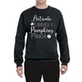 thumbnail image 2 of Wild Bobby Autumn Leaves and Pumpkins Please Black and White Distress Filter Halloween Unisex Crewneck Sweatshirt, Black, Small, 2 of 6