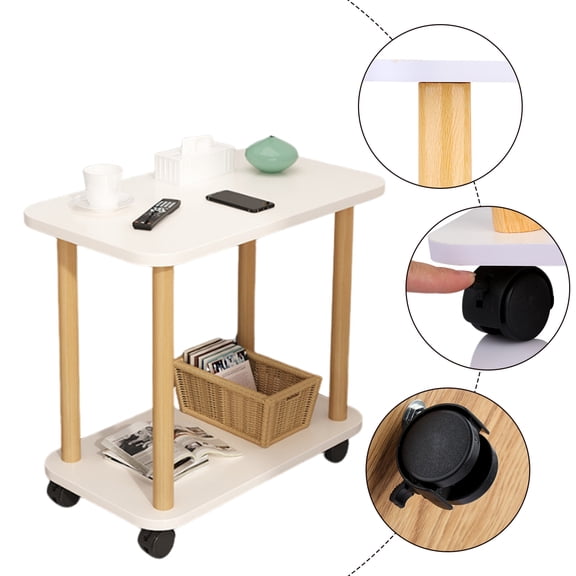 Lorelo End Table, Rectangle Side Table, Wood Night Stand with 2-Tier Storage Shelf, Living Room Small Coffee Table, Wood Finish Bedside Table for Bedroom, White