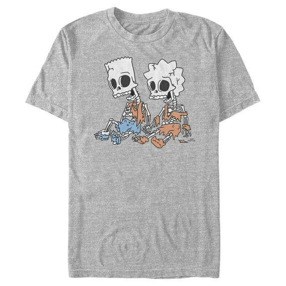 Men's The Simpsons Skeleton Bart and Lisa  Graphic Tee Athletic Heather 3X Large