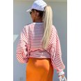 thumbnail image 3 of Women's Orange Stripe Drop Shoulder Crew Neck Loose Fit Sweatshirt - [ZhiHiMeRi] | (US 12-14)L, 3 of 12