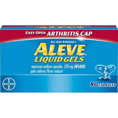- Aleve Easy Open Arthritis Cap Pain Reliever/Fever Reducer Naproxen Sodium Liquid Gels, 220 mg, 80 Ct