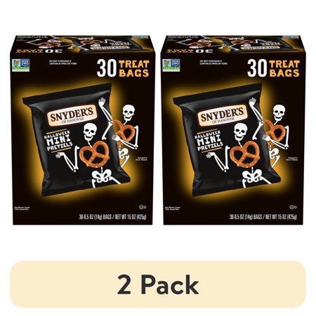 (2 pack) Snyder's of Hanover Mini Pretzels, Halloween Treats Snack Packs, 30 Ct