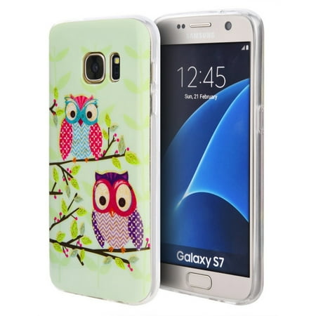 Samsung Galaxy 4 Mini Case Owl Samsung Galaxy S7 Case, by Insten Owl TPU IMD Rubber Skin Gel Back Shell Case For Samsung Galaxy S7 - Green/Pink ()