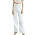 thumbnail image 1 of TSADFHJI Pantalon Femme Confortable Women's New 2024 Loose Wide Leg Large Size Casual Washed Button Micro Horn Jeans Women's Casual Pants S White, 1 of 7