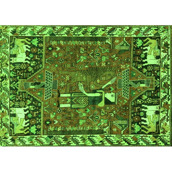 Ahgly Company Indoor Rectangle Animal Green Traditional Area Rugs, 7' x 10'
