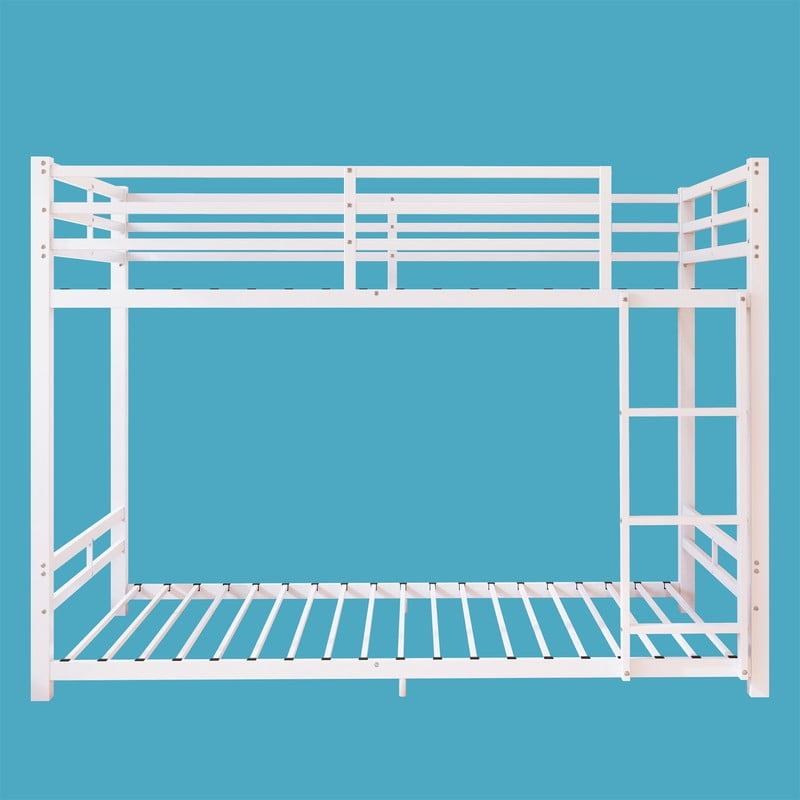 Twin Over Twin Metal Bunk Bed, Heavy-Duty Steel Bunk Bed with Safety Guardrails and Ladder, Low-Profile Design, 19 Metal Slats, 400/480 lbs Weight Capacity, No Box Spring Needed
