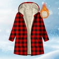 thumbnail image 2 of Plaid Hooded Jackets for Womens Sherpa Fleece Lined Long Jacket Winter Plush Thermal Long Sleeve Zipper Active Coats, 2 of 7