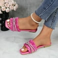 thumbnail image 2 of GJPBGK Women’s Square Toe Flat Slide Sandals Rhinestone & Tassel Decor Slip-On Indoor Shower Slides for Casual Wear, 2 of 6
