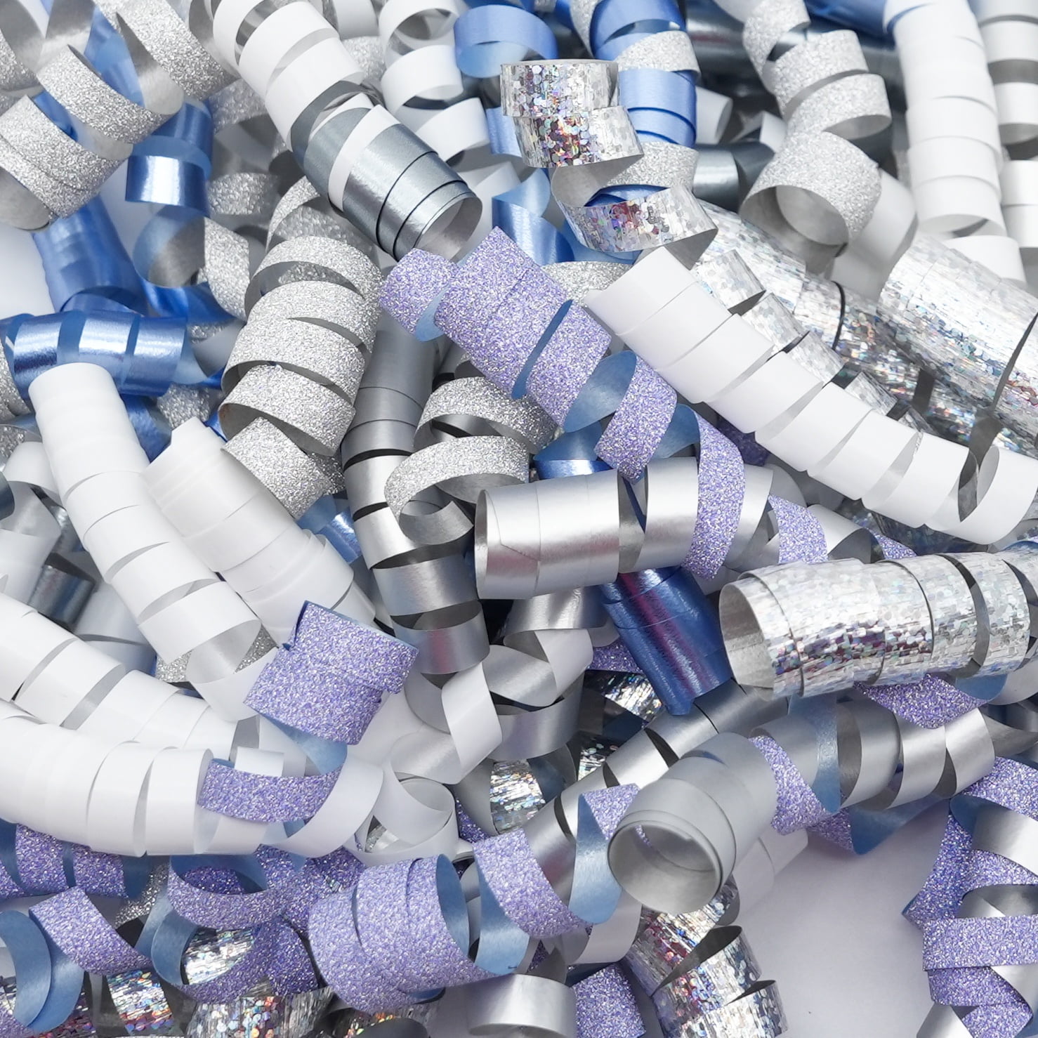 Holiday Time Sassy Santa Curly Gift Bows in Blue, White, and Silver, 4 Count