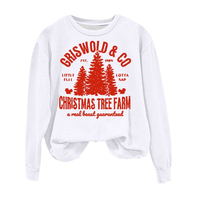 Gibobby Sudaderas de Navidad para mujer Sudadera con cuello redondo y estampado de Navidad para mujer, camisetas de entrenamiento de manga larga a la moda(Blanco,CH)