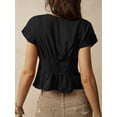 thumbnail image 3 of Women'S Lace Trim V Neck Blouse Short Sleeve Shirred Shirt Tops Summer Vacation Clothes, 3 of 6