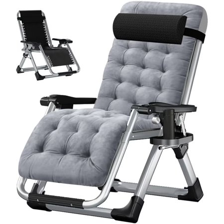 Docred Zero Gravity Chair  Folding Portable Chaise Lounge with Removeable Pad Soft Cushion  Headrest and Cup Holder  Reclining Patio Fold Lounger Chair