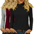 thumbnail image 4 of Women's 3-Pack Thermal Fleece Turtleneck Sweaters, Solid Color Derong Knit Tops, Warm Base Layer Set, Soft Crewneck Pullovers, Winter Layering Basics, Cozy Long Sleeve Shirts Light Ashy XXXXL, 4 of 5