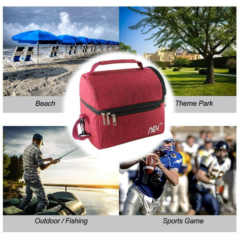 NEX Double Cooler Lunch Box- Insulated Tote with Large Capacity, Adjustable Shoulder Strap and Zipper Closure For Easy Access and Travel- Red Color NEX Double Cooler Lunch Box- Insulated Tote with Large Capacity, Adjustable Shoulder Strap and Zipper Closure For Easy Access and Travel- Red Color