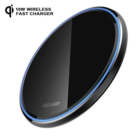 Wireless Charger 10W Wireless Fast Charging Pad for Samsung S6/S7/S8/Note 9/Note 8 LG NEXUS5-No AC Adapter(Black)
