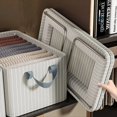 thumbnail image 2 of Caja de Almacenamiento de Ropa con de Metal Plegable una Rayas Beige Caja de Almacenamiento de Pantalones de Gran Capacidad, 2 of 5