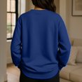 thumbnail image 4 of Women's Solid Color Round Neck Drop Shoulder Long Sleeve Loose Fit Casual Sweatshirt Top Fall and Winter Fashion Winter Clothes,Dark Blue,Size 2XL, 4 of 5