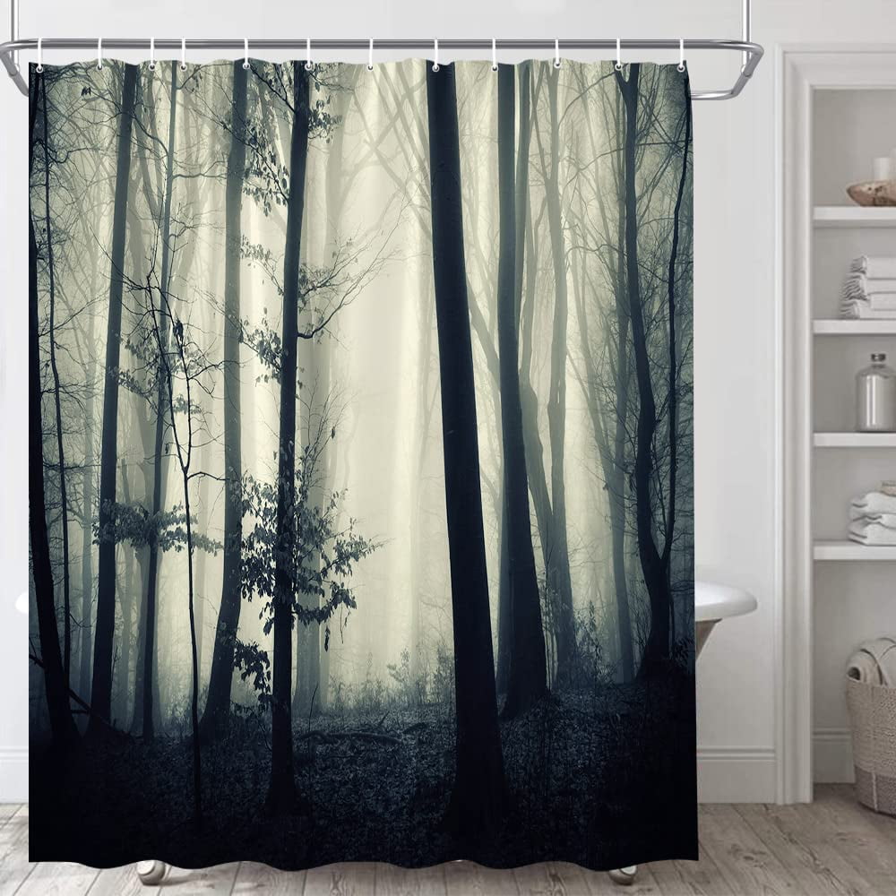 Black Forest Shower Curtain Horror Grey Mysterious Jungle Dark Fantasy