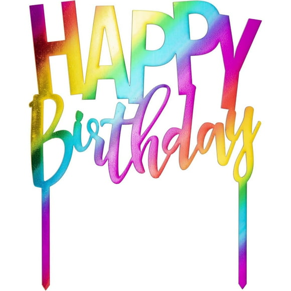 Cake Top HBD Rainbow Acr, Rainbow Birthday Cake Topper