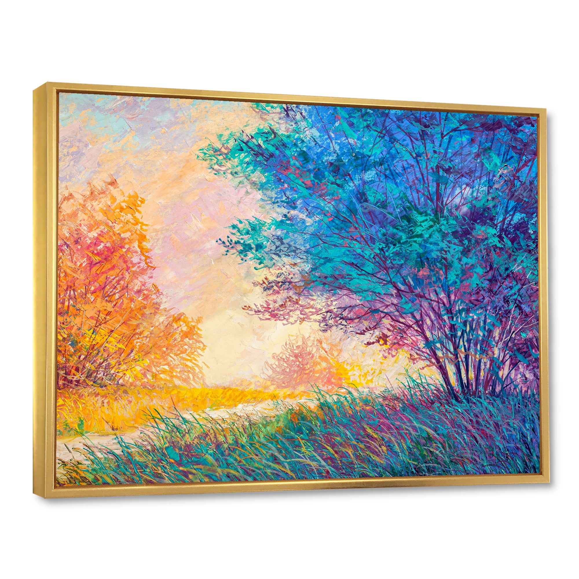 Designart 'Sunset In Autumnal Forest Landscape' Traditional Framed Canvas Wall Art Print