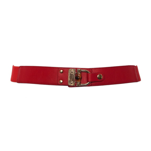 eVogues Plus Size Golden Metal Buckle Skinny Elastic Belt Red