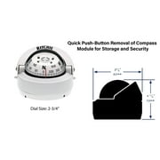 RITCHIE COMPASSES S-53W Compass, Surface Mount, 2.75 Dial, Wht.