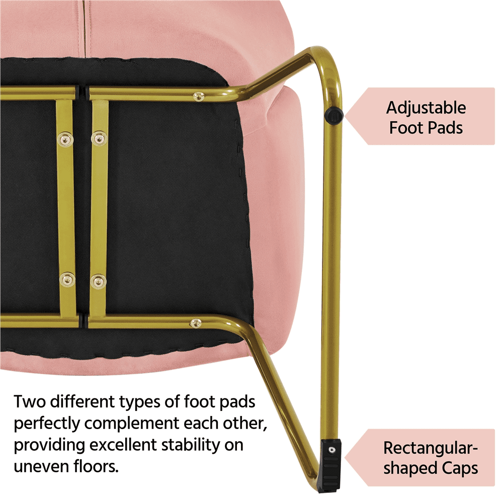 Alden Design Glam Velvet Accent Chair with Golden Metal Legs, Pink