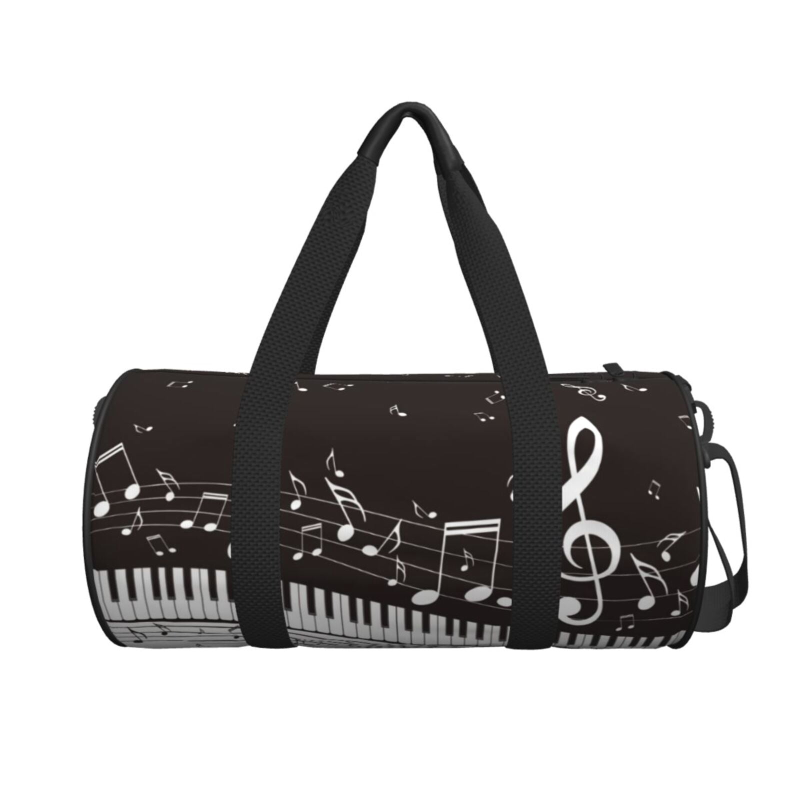 Horeoi Piano Keys With Musical Notes Print Foldable Travel Duffle Bag with Removable Strap - Water-Resistant Gym Vacation Luggage Multi-Pocket Design