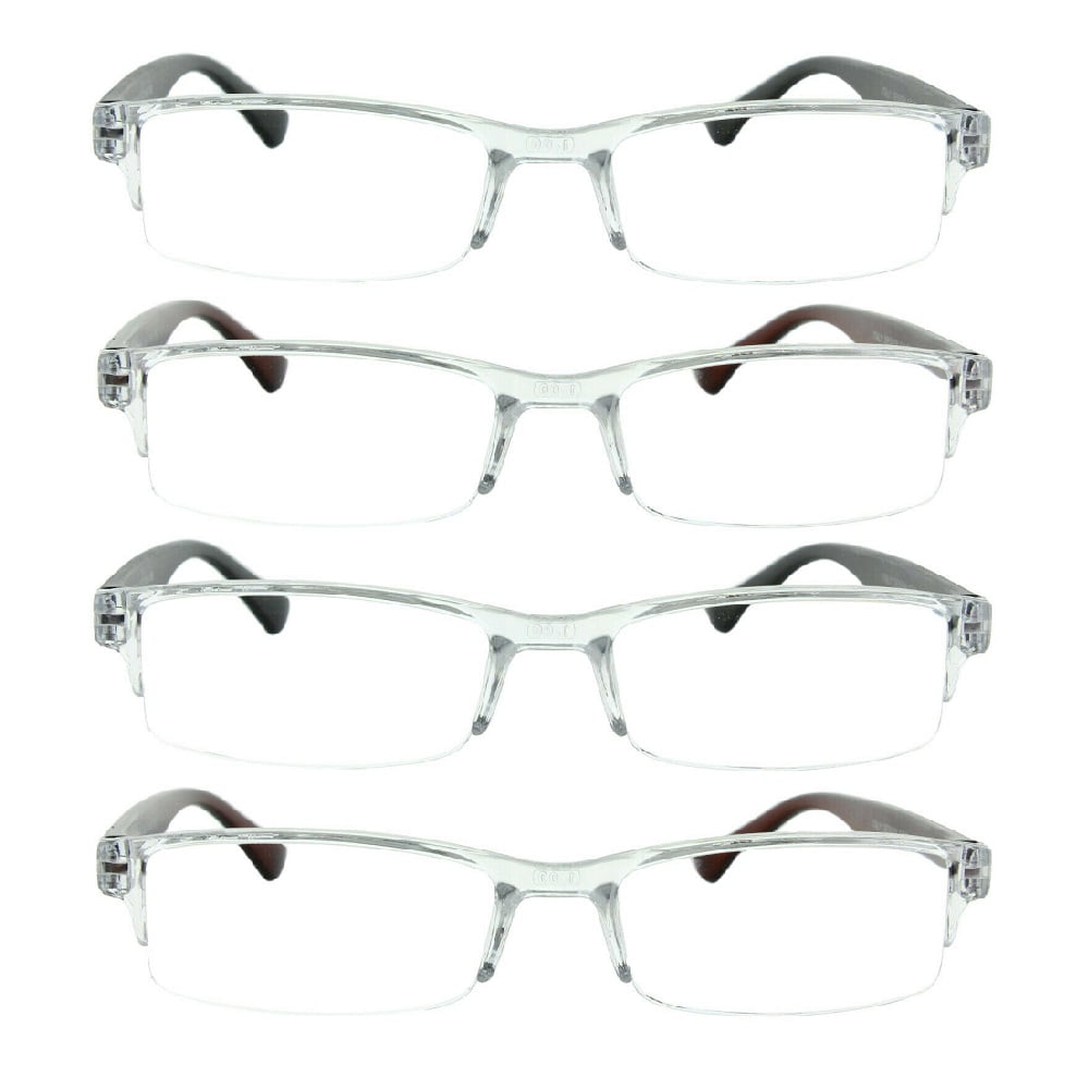 4 Pack Reading Glasses Readers Semi Rimless Square Frame For Men Women