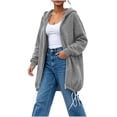 thumbnail image 4 of Aezemi Women Long Hooded Sweatshirts Elastic Hem Full Zip Fashion Fall Winter Hoodie Outfits with Pockets Zip up Long Sleeve Trendy Daily Blouses S, 4 of 7