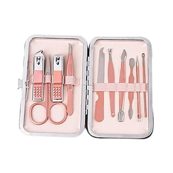 Nail Care Stainless Steel Manicure Pedicure Cuticle Portable Travel, Multi-Functional - 10 Pieces Set