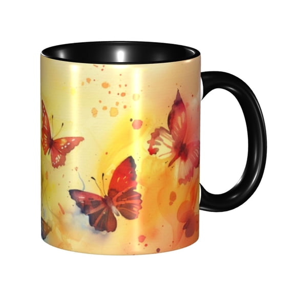 Butterfly Flying Watercolor Coffee Mug Fun Custom Ceramic Mugs 11oz Black