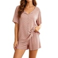 thumbnail image 2 of Akafmk Women's Polka Dots Pajama Set V Neck Short Sleeve Ruffle Hem with Shorts Loungewear Set, 2-Piece, Sizes XXL, 2 of 5