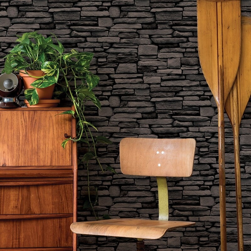 Tempaper Stone Slate Peel and Stick Wallpaper, 20.5" x 16.5'