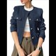 thumbnail image 1 of Chaqueta Blazer Corta para Mujer, Sin Cuello, con Botones, Estilo Informal de Negocios, para Otoño e Invierno Azul Marino L, 1 of 9