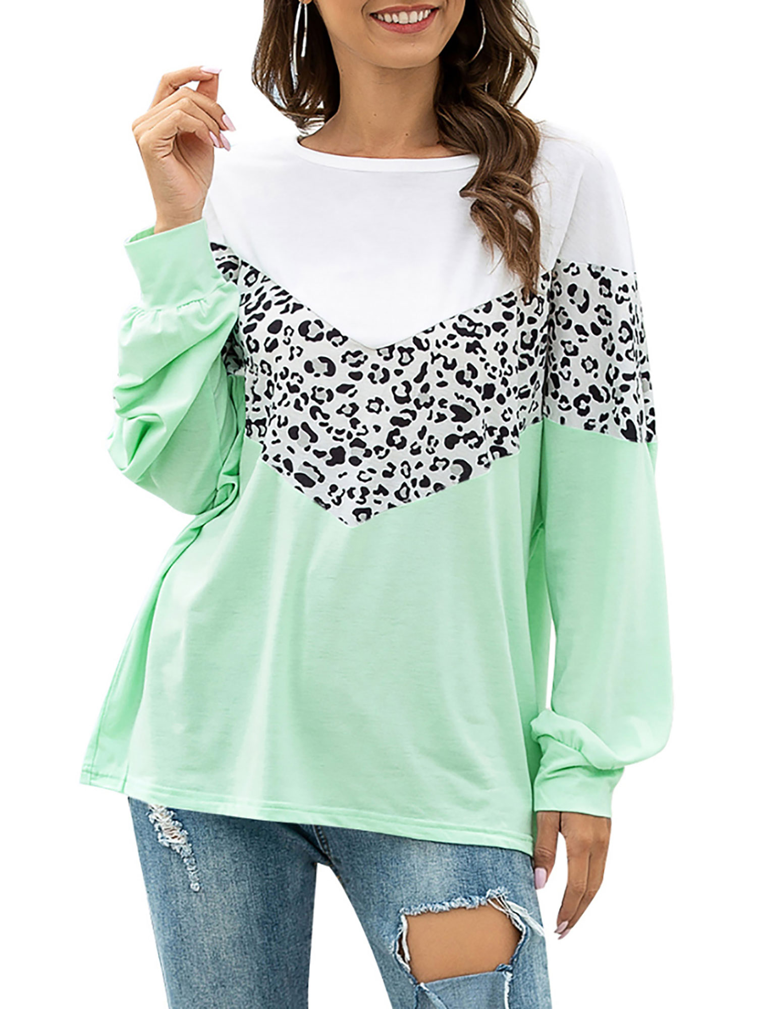 color block cat print sweatshirt